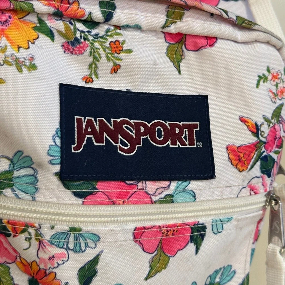 JanSport Big Student Backpack White Floral Print Multi Compartment School Bag
